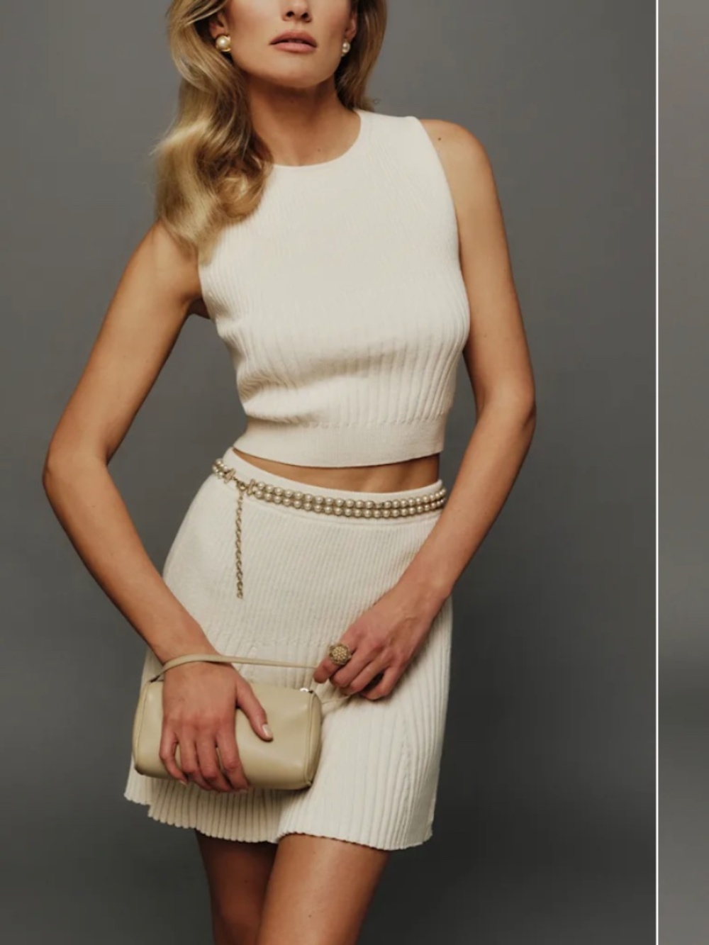 Reformation Kate Cotton Knit Two Piece Ivory - Size XS